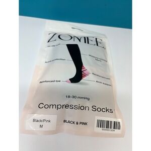 Zomee Compression Socks 18-30 mmHg Black Pink Medium NIP Moisture Wicking